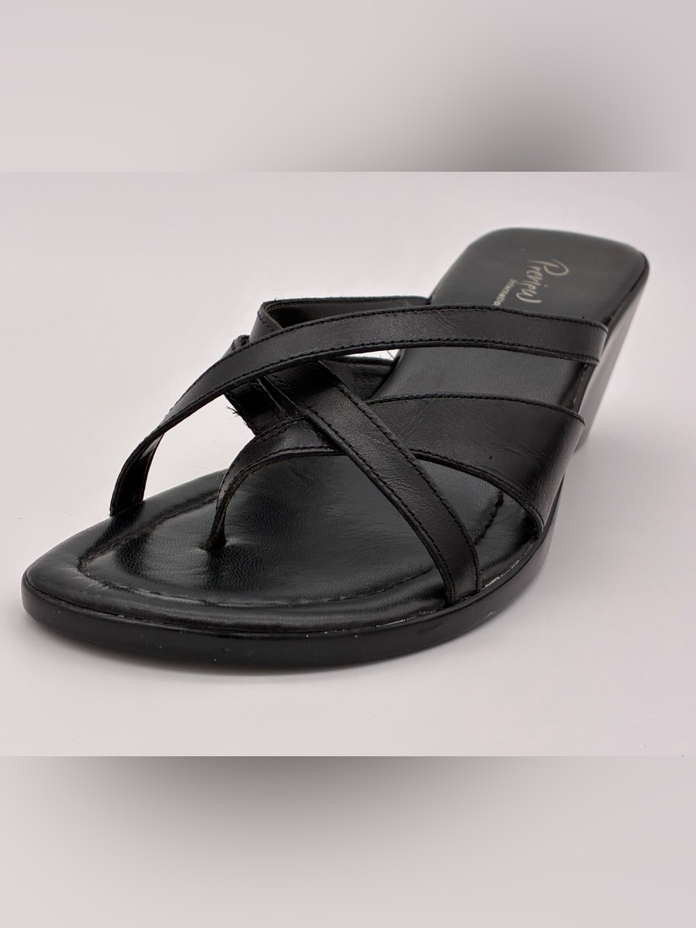 Preview International - Women's Black Leather Strappy Wedge Sandal - Picture 2 of 10